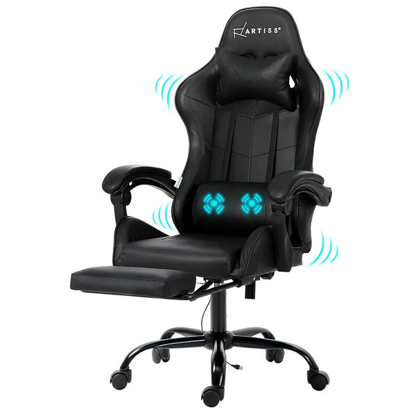 Artiss Gaming Chairs Massage Racing Recliner Leather Office Chair Footrest Black Deals499