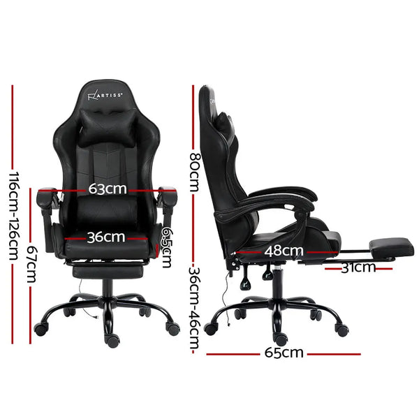 Artiss Gaming Chairs Massage Racing Recliner Leather Office Chair Footrest Black Deals499