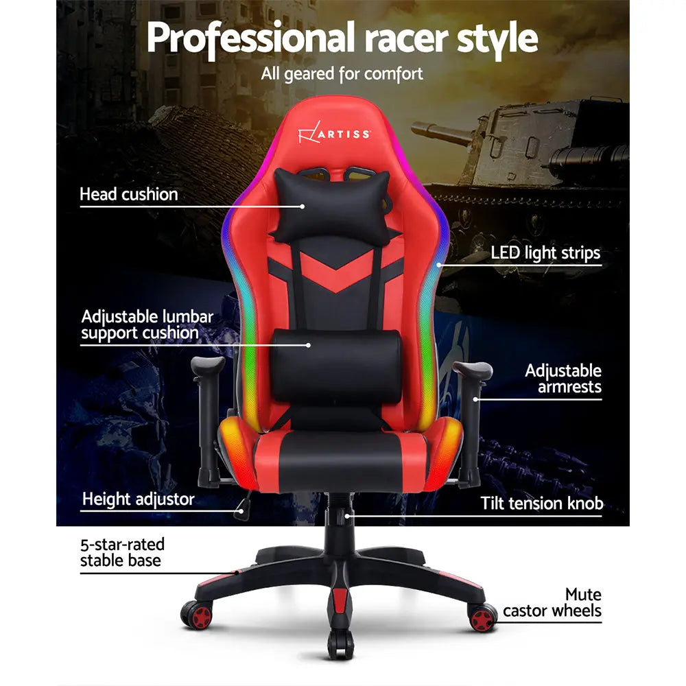 Artiss Gaming Office Chair RGB LED Lights Computer Desk Chair Home Work Chairs Deals499
