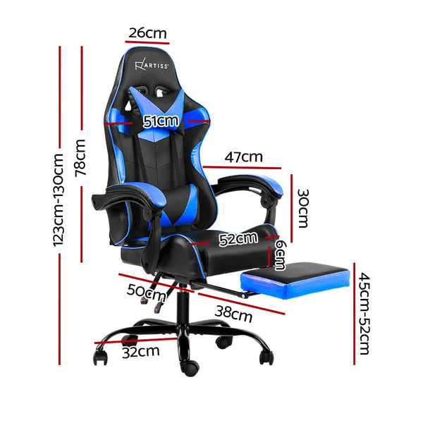 Artiss Gaming Office Chairs Computer Seating Racing Recliner Footrest Black Blue Deals499