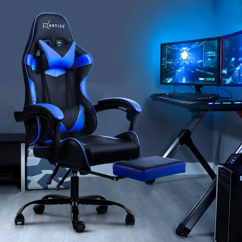 Artiss Gaming Office Chairs Computer Seating Racing Recliner Footrest Black Blue Deals499