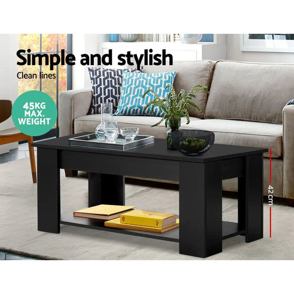 Artiss Lift Up Top Coffee Table Storage Shelf Black Deals499