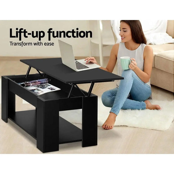 Artiss Lift Up Top Coffee Table Storage Shelf Black Deals499
