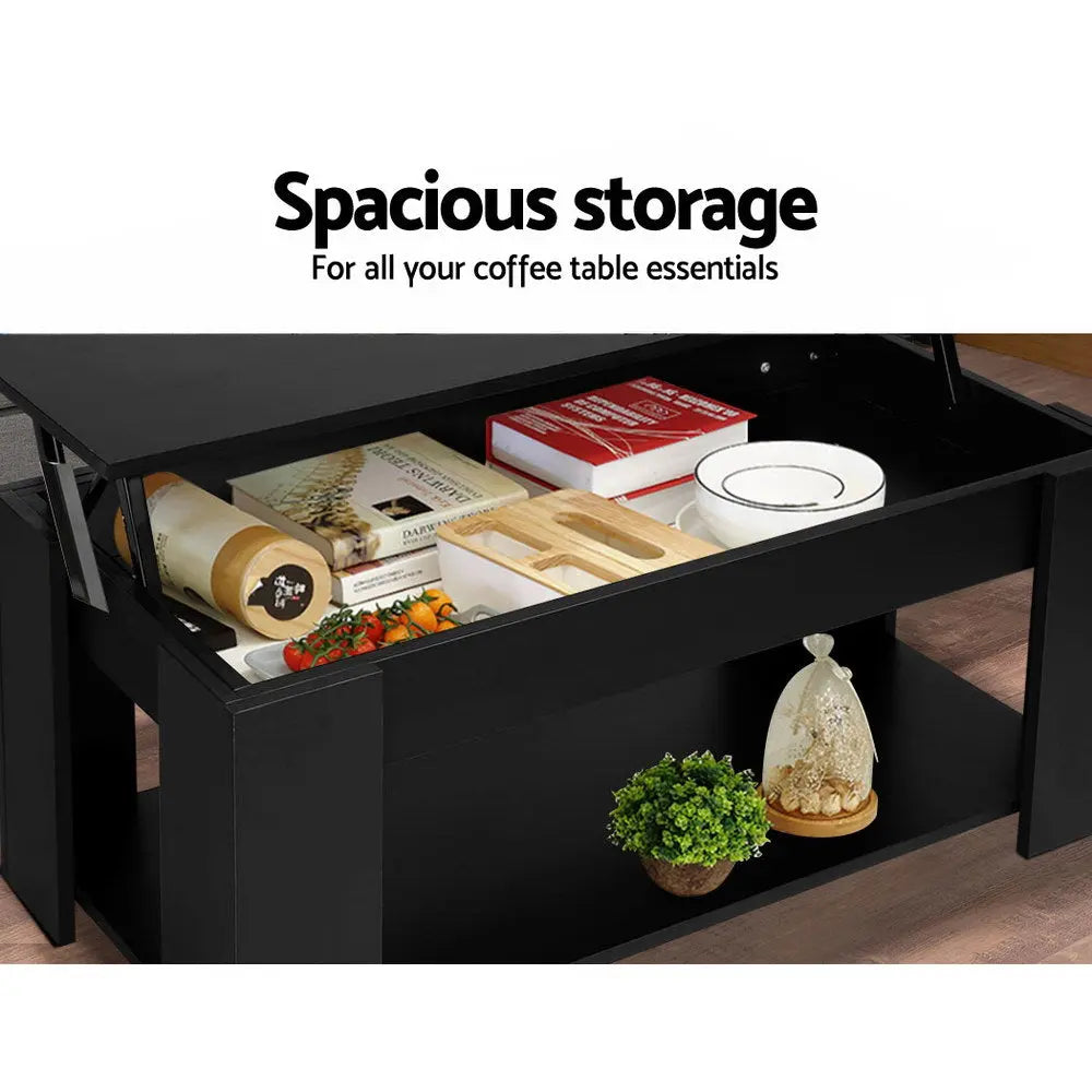 Artiss Lift Up Top Coffee Table Storage Shelf Black Deals499