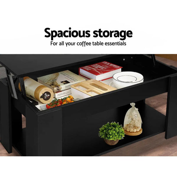 Artiss Lift Up Top Coffee Table Storage Shelf Black Deals499
