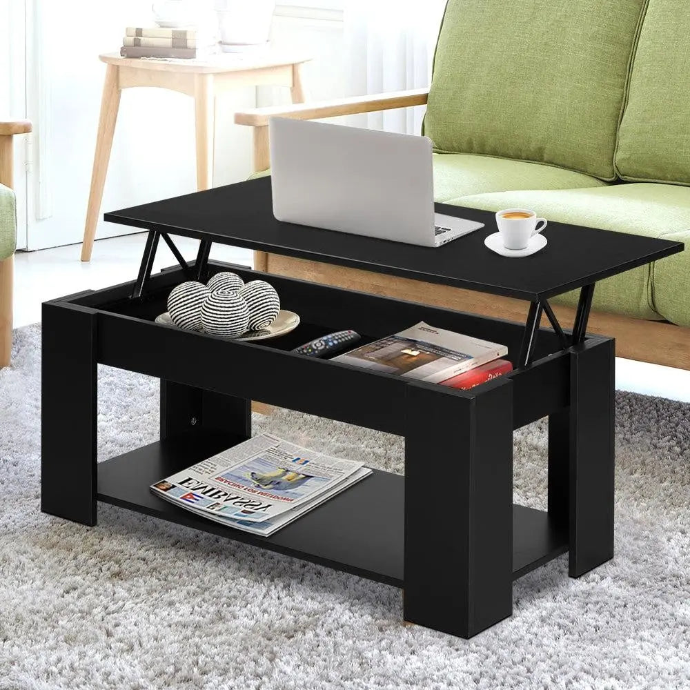 Artiss Lift Up Top Coffee Table Storage Shelf Black Deals499