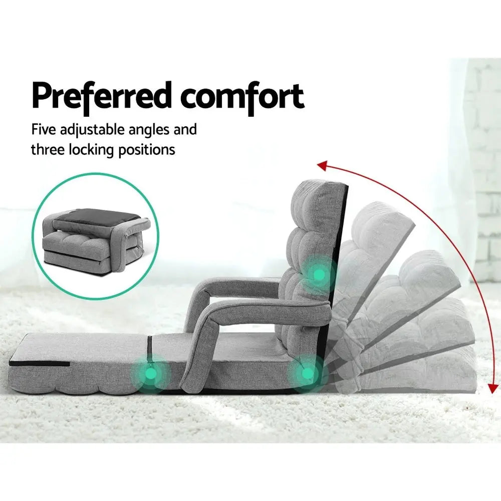 Artiss Lounge Sofa Armchair Floor Recliner Chaise Linen Light Grey Deals499