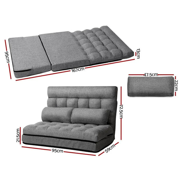 Artiss Lounge Sofa Bed 2-seater Floor Folding Fabric Grey Deals499