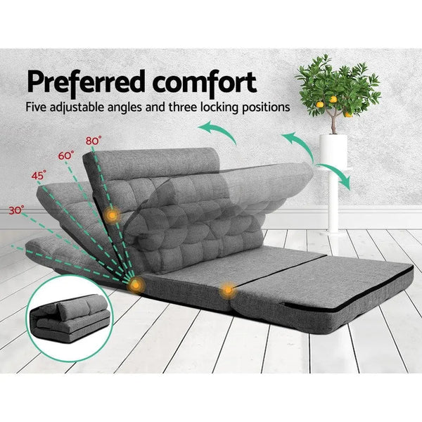 Artiss Lounge Sofa Bed 2-seater Floor Folding Fabric Grey Deals499