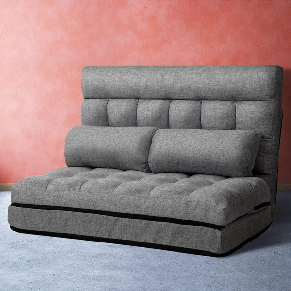 Artiss Lounge Sofa Bed 2-seater Floor Folding Fabric Grey Deals499