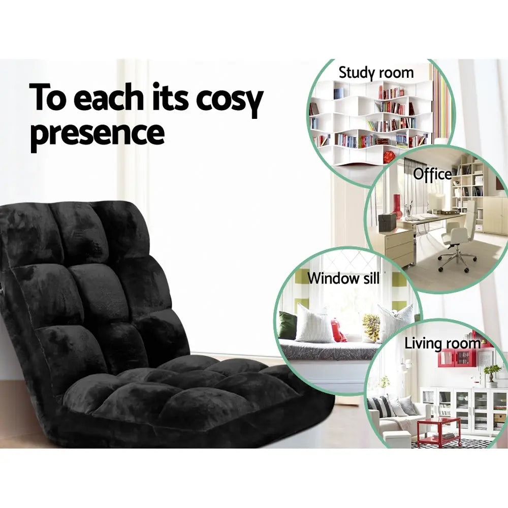 Artiss Lounge Sofa Floor Recliner Futon Chaise Folding Couch Black Deals499