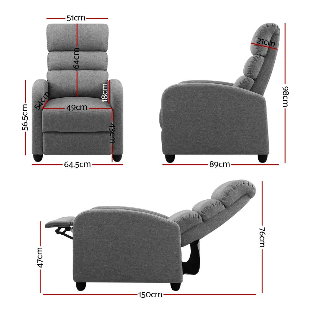 Artiss Luxury Recliner Chair Chairs Lounge Armchair Sofa Fabric Cover Grey Deals499