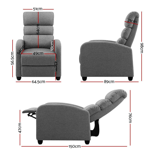 Artiss Luxury Recliner Chair Chairs Lounge Armchair Sofa Fabric Cover Grey Deals499