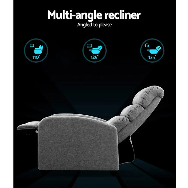 Artiss Luxury Recliner Chair Chairs Lounge Armchair Sofa Fabric Cover Grey Deals499