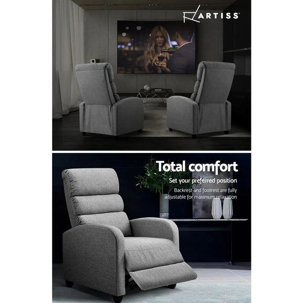 Artiss Luxury Recliner Chair Chairs Lounge Armchair Sofa Fabric Cover Grey Deals499