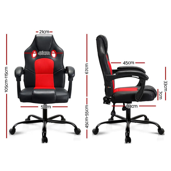 Artiss Massage Office Chair Gaming Computer Seat Recliner Racer Red Deals499