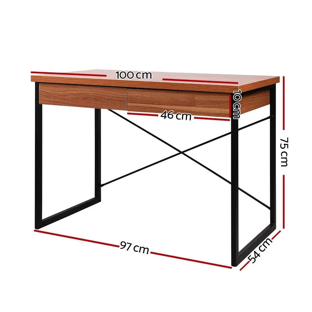 Artiss Metal Desk with Drawer - Walnut Deals499