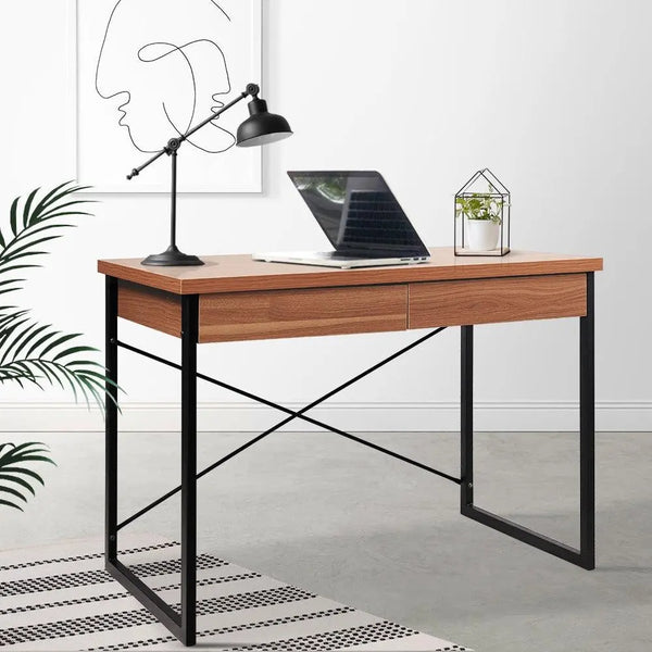 Artiss Metal Desk with Drawer - Walnut Deals499