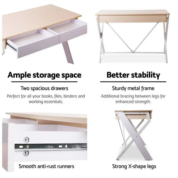 Artiss Metal Desk with Drawer - White with Oak Top Deals499