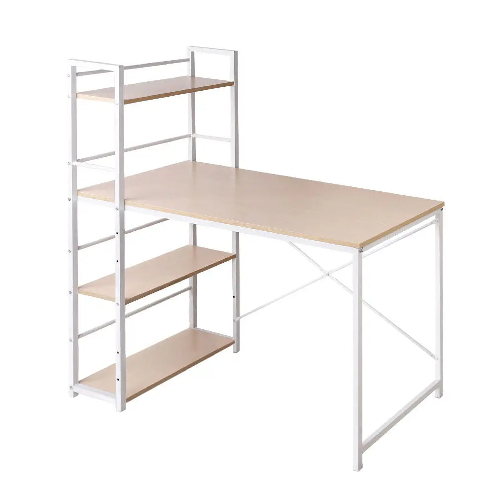Artiss Metal Desk with Shelves - White with Oak Top Deals499