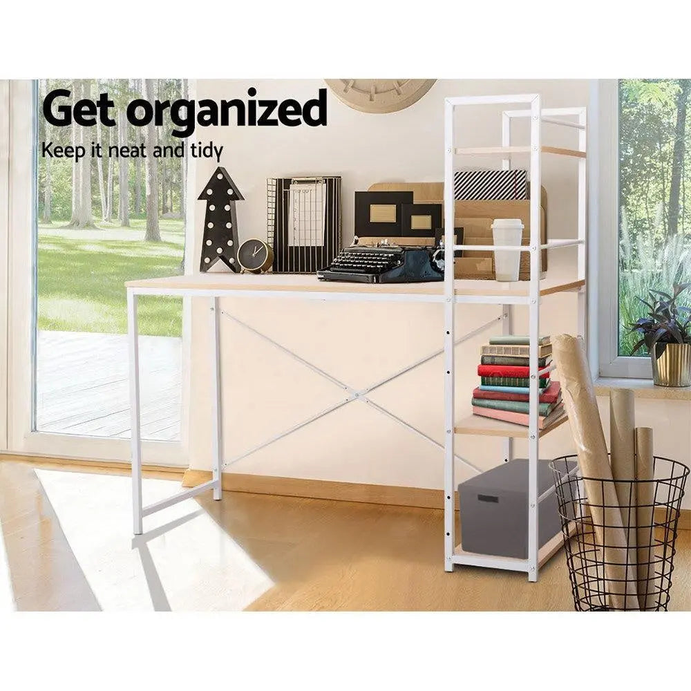 Artiss Metal Desk with Shelves - White with Oak Top Deals499