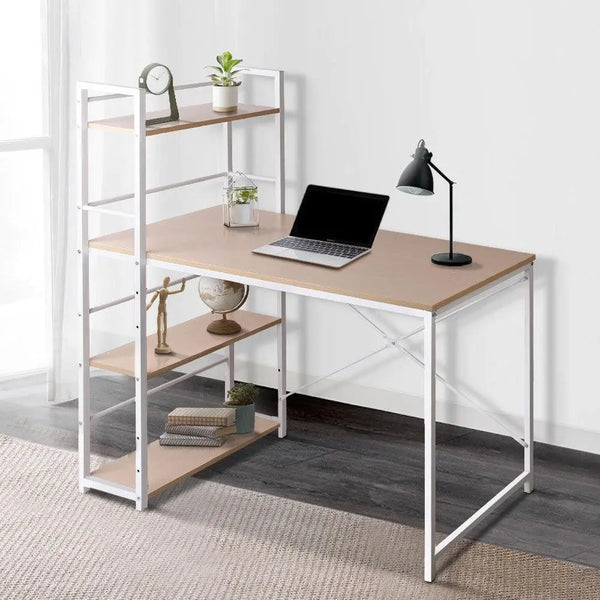Artiss Metal Desk with Shelves - White with Oak Top Deals499