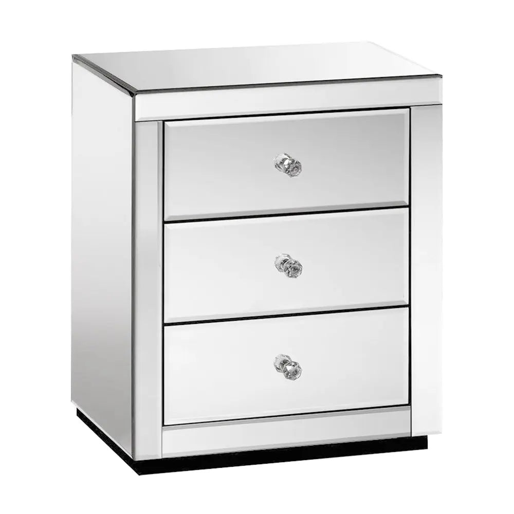 Artiss Mirrored Bedside Table Drawers Furniture Mirror Glass Presia Silver Deals499