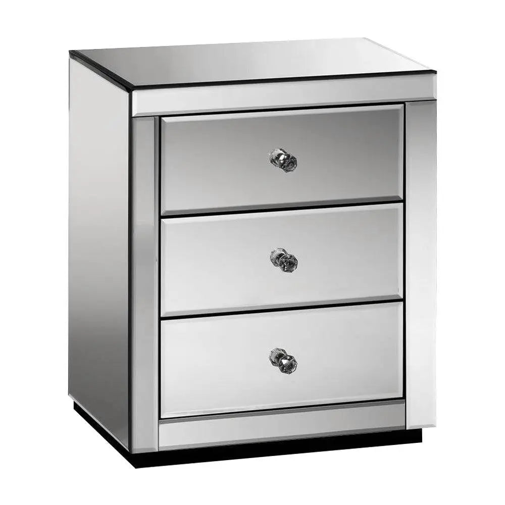 Artiss Mirrored Bedside table Drawers Furniture Mirror Glass Presia Smoky Grey Deals499