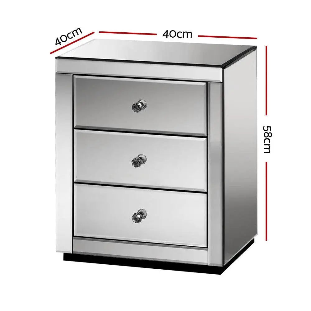 Artiss Mirrored Bedside table Drawers Furniture Mirror Glass Presia Smoky Grey Deals499