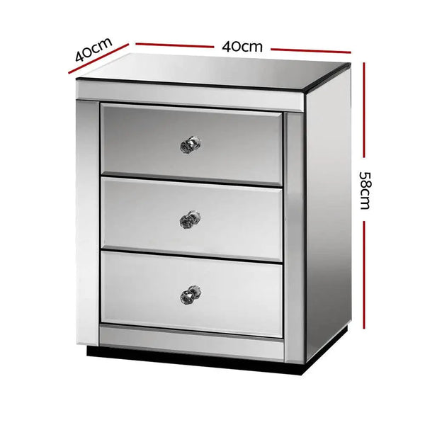 Artiss Mirrored Bedside table Drawers Furniture Mirror Glass Presia Smoky Grey Deals499
