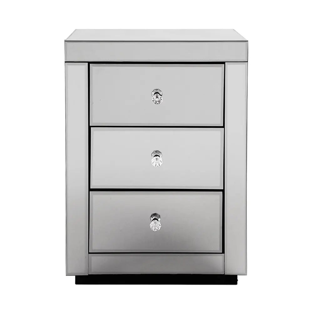 Artiss Mirrored Bedside table Drawers Furniture Mirror Glass Presia Smoky Grey Deals499