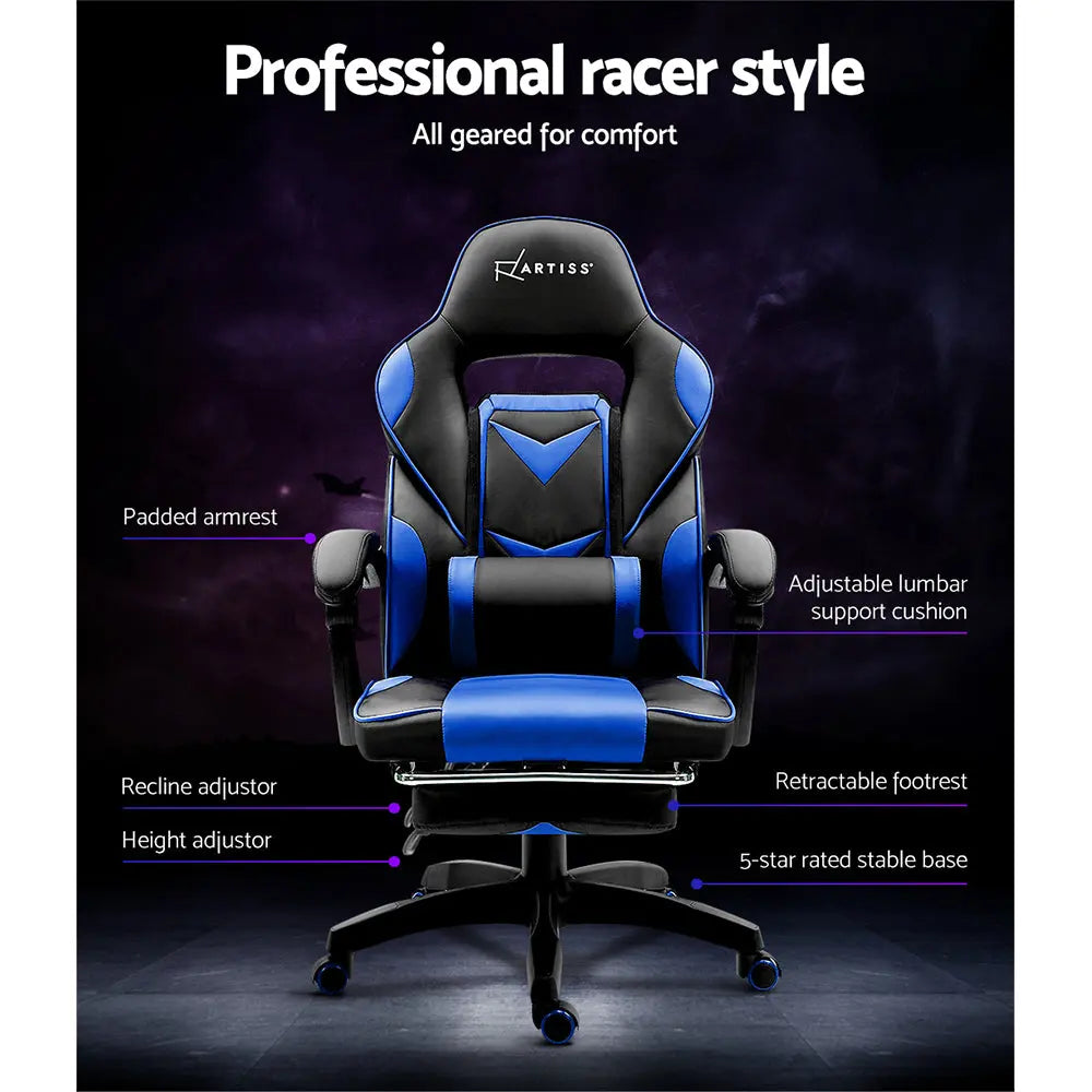 Artiss Office Chair Computer Desk Gaming Chair Study Home Work Recliner Black Blue Deals499