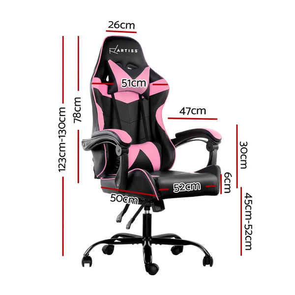 Artiss Office Chair Gaming Chair Computer Chairs Recliner PU Leather Seat Armrest Black Pink Deals499