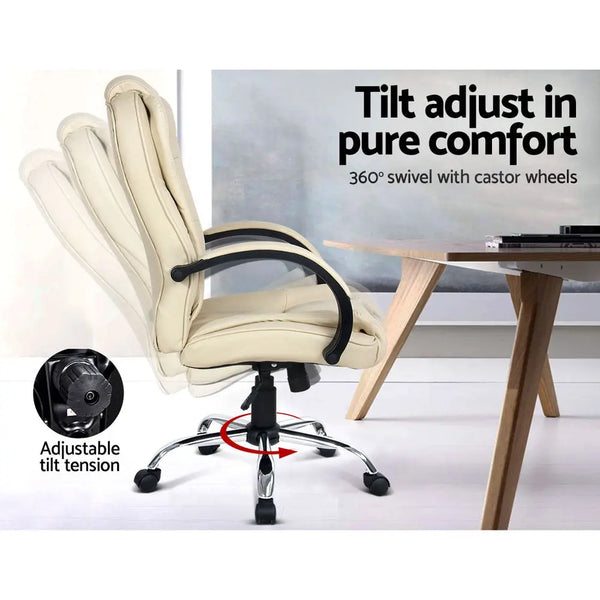Artiss Office Chair Gaming Computer Chairs Executive PU Leather Seat Beige Deals499