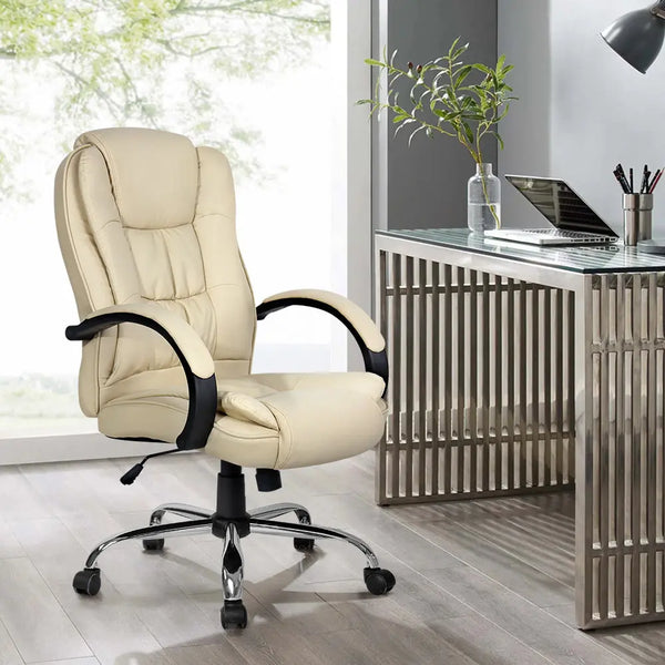 Artiss Office Chair Gaming Computer Chairs Executive PU Leather Seat Beige Deals499