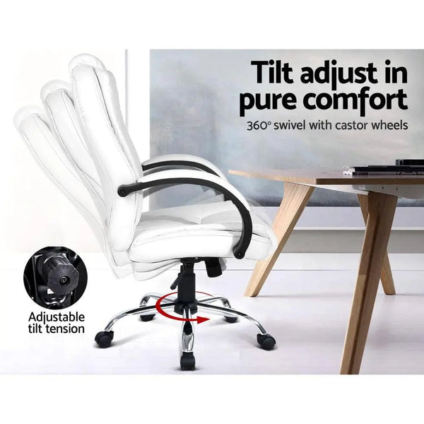Artiss Office Chair Gaming Computer Chairs Executive PU Leather Seating White Deals499