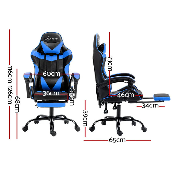Artiss Office Chair Leather Gaming Chairs Footrest Recliner Study Work Blue Deals499