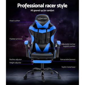 Artiss Office Chair Leather Gaming Chairs Footrest Recliner Study Work Blue Deals499