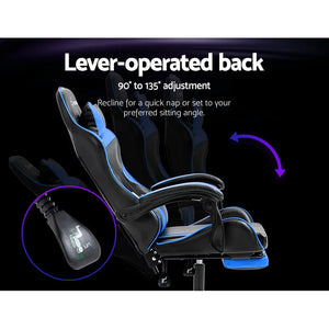 Artiss Office Chair Leather Gaming Chairs Footrest Recliner Study Work Blue Deals499