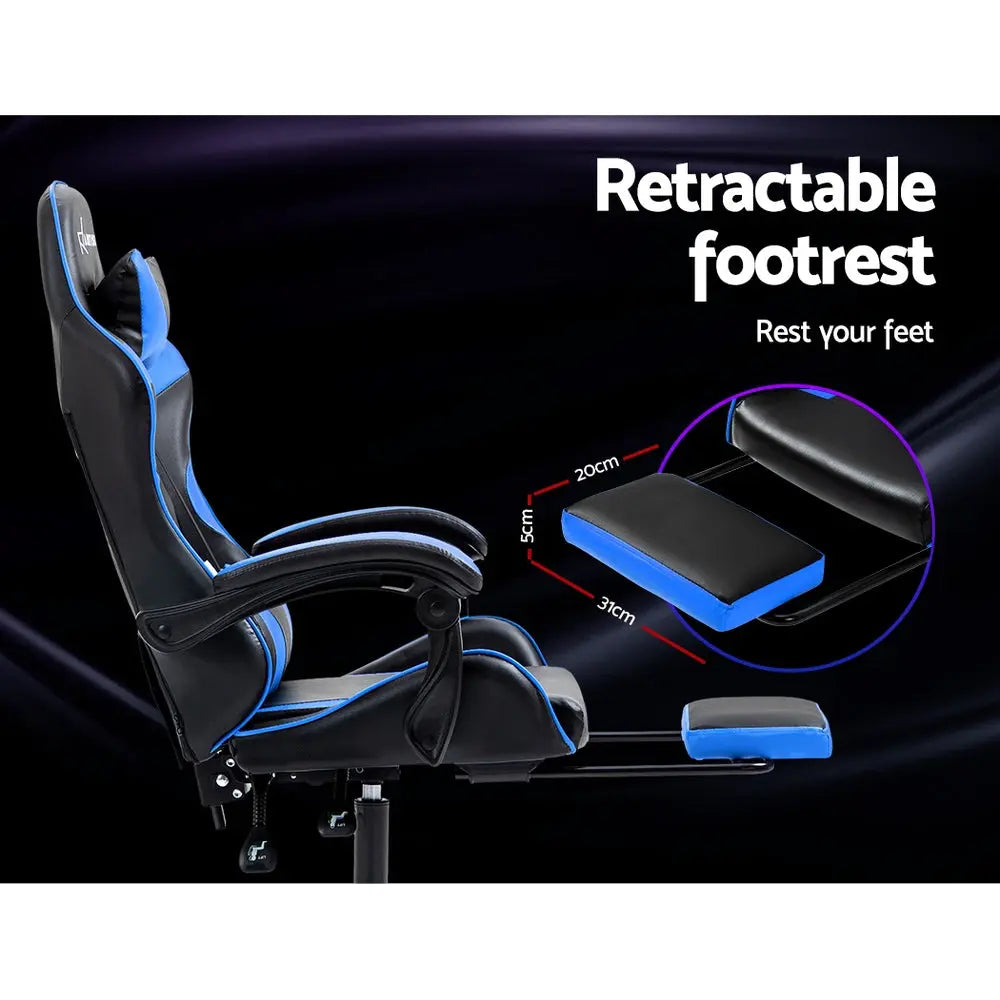 Artiss Office Chair Leather Gaming Chairs Footrest Recliner Study Work Blue Deals499