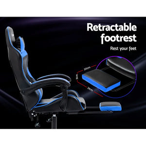 Artiss Office Chair Leather Gaming Chairs Footrest Recliner Study Work Blue Deals499