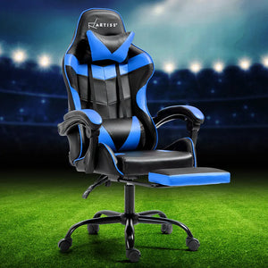 Artiss Office Chair Leather Gaming Chairs Footrest Recliner Study Work Blue Deals499