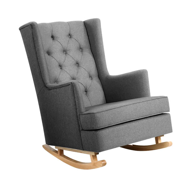 Artiss Rocking Armchair Feeding Chair Linen Fabric Armchairs Lounge Retro Grey Deals499