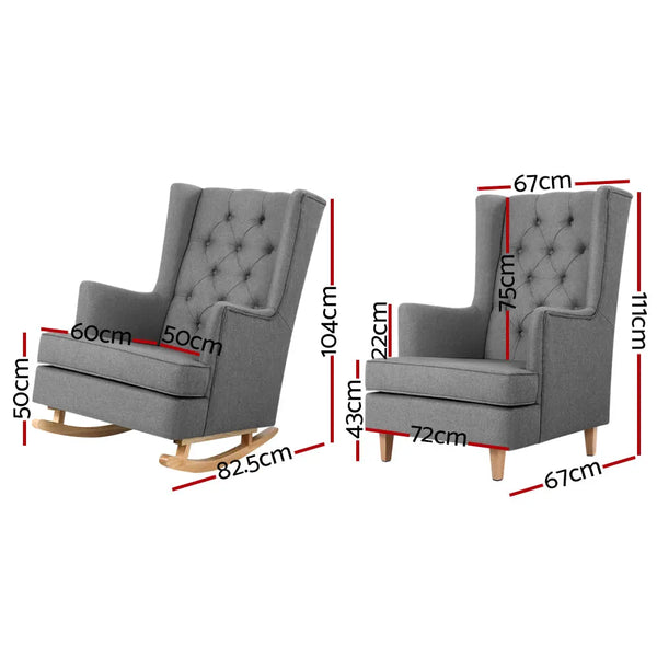 Artiss Rocking Armchair Feeding Chair Linen Fabric Armchairs Lounge Retro Grey Deals499