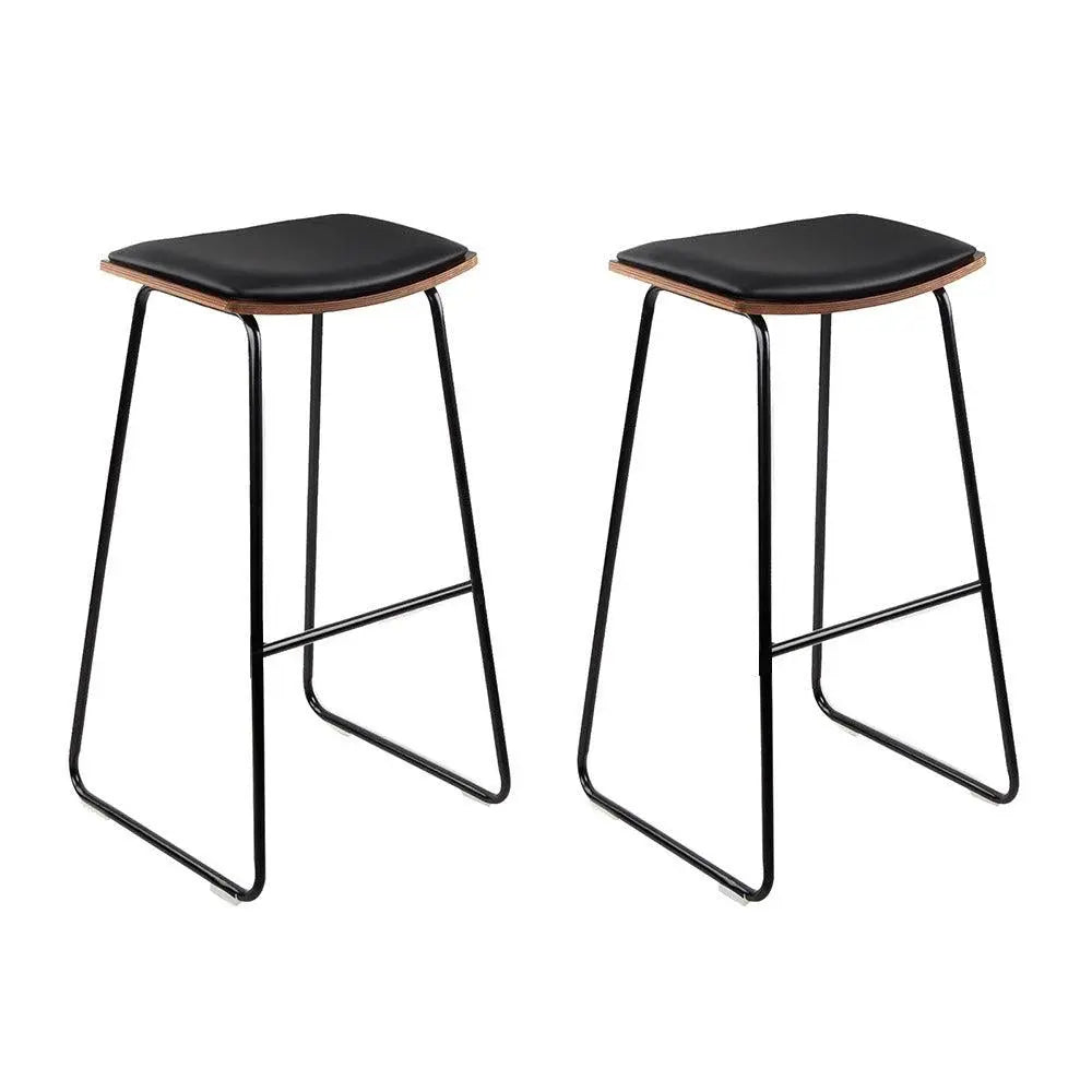 Artiss Set of 2 Backless PU Leather Bar Stools - Black and Wood Deals499