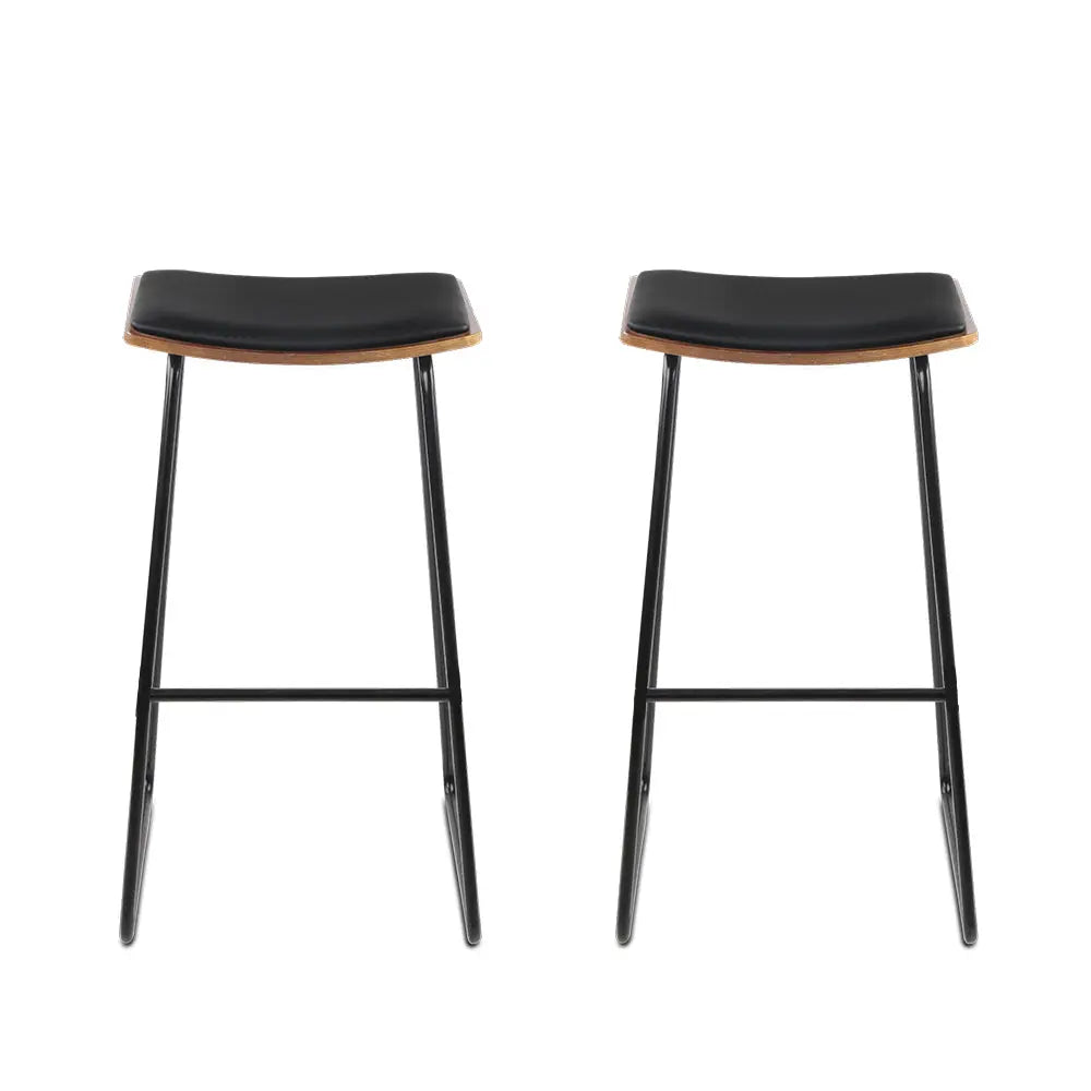 Artiss Set of 2 Backless PU Leather Bar Stools - Black and Wood Deals499