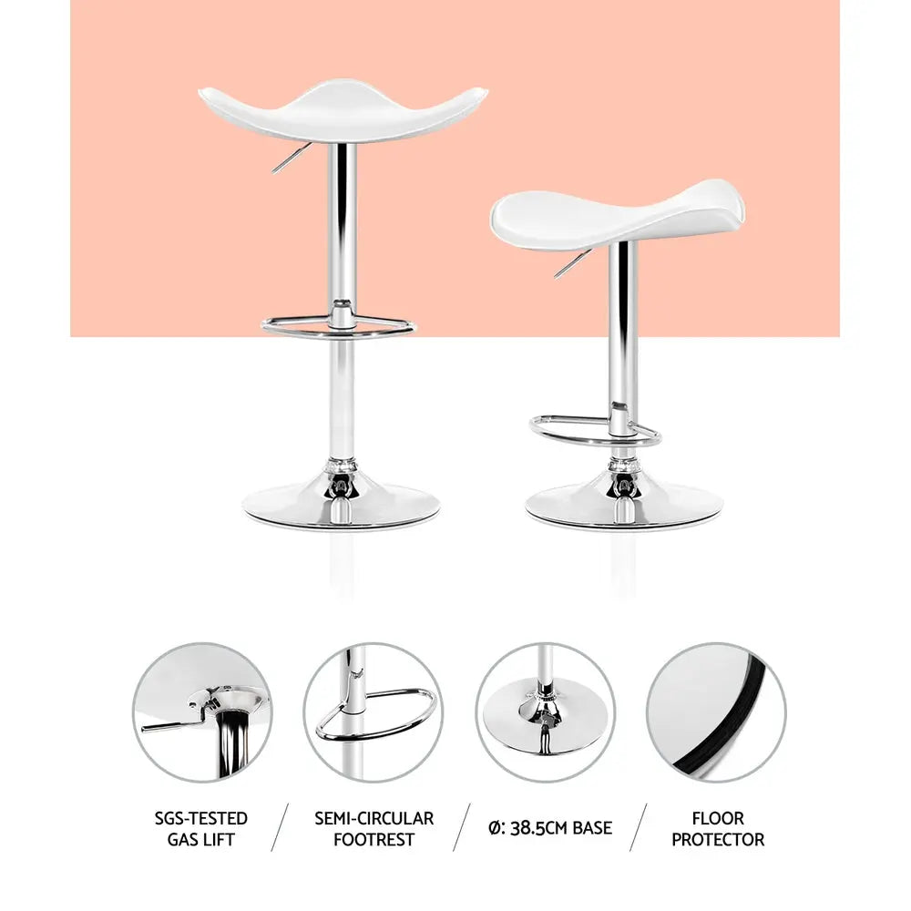 Artiss Set of 2 Gas Lift Bar Stools PU Leather - White and Chrome Deals499