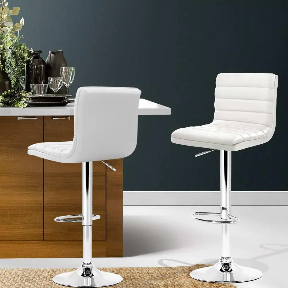 Artiss Set of 2 PU Leather Bar Stools Padded Line Style - White Deals499