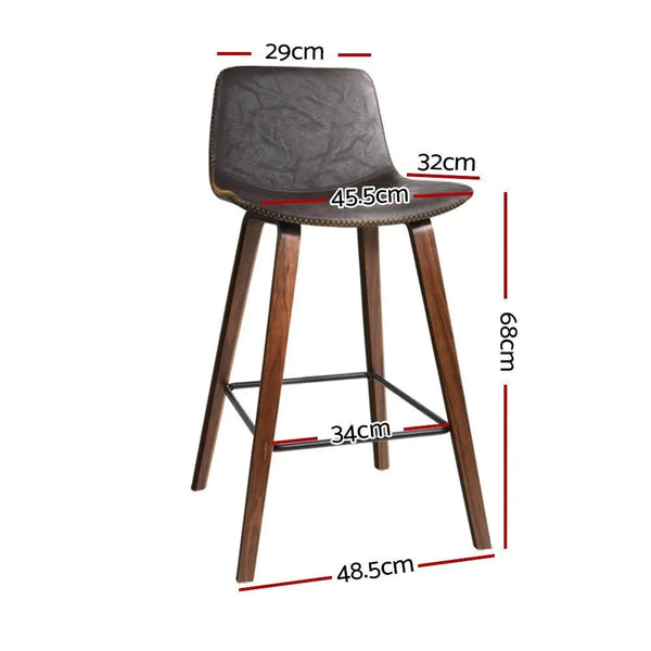 Artiss Set of 2 PU Leather Bar Stools Square Footrest - Wood and Brown Deals499