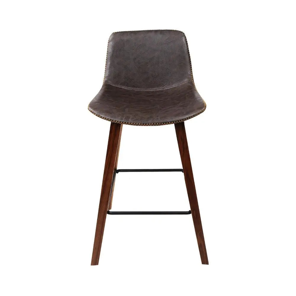 Artiss Set of 2 PU Leather Bar Stools Square Footrest - Wood and Brown Deals499